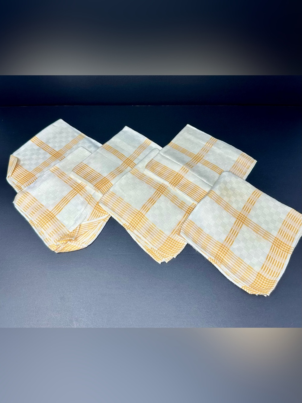 Lot of 6 Vintage Cotton Mid Century Dining Yellow White Napkins A3